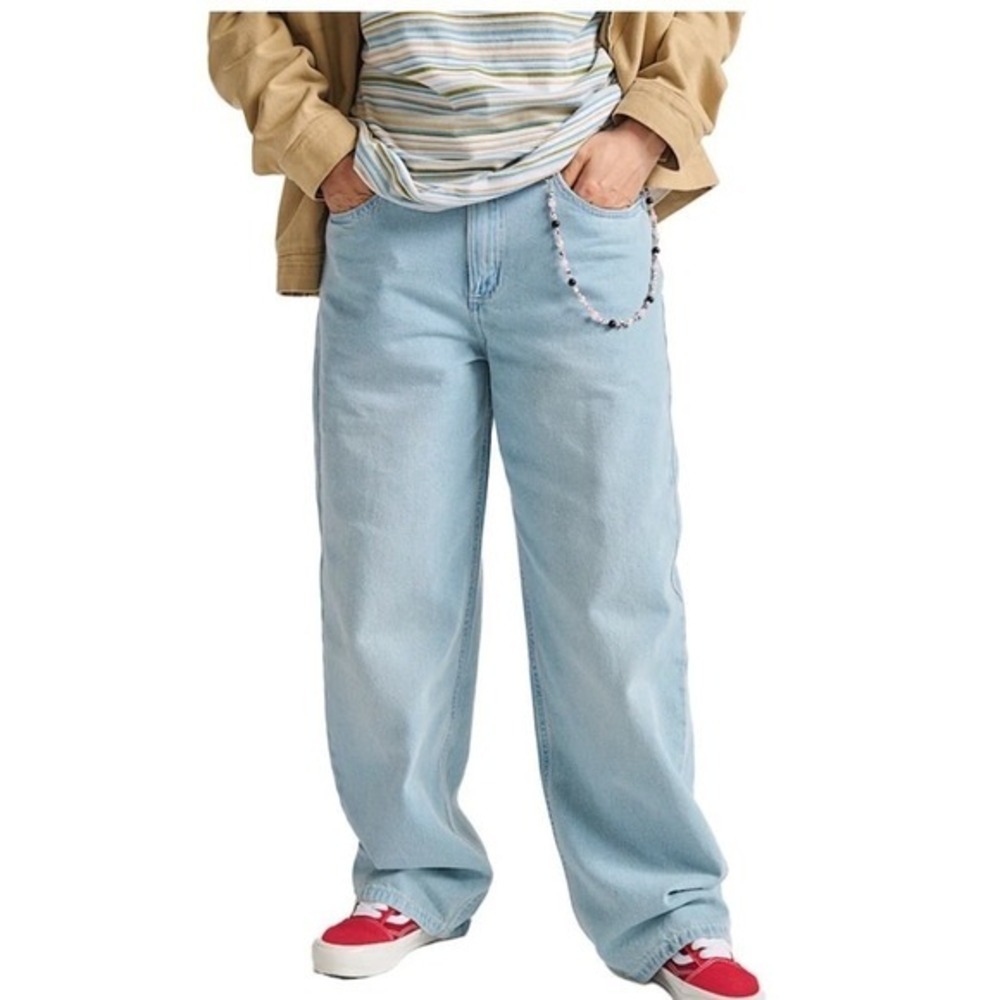 Vans Sirelle Women's Baggy Wide Leg Jeans 24 Light Wash Y2K Skater Puddle Denim